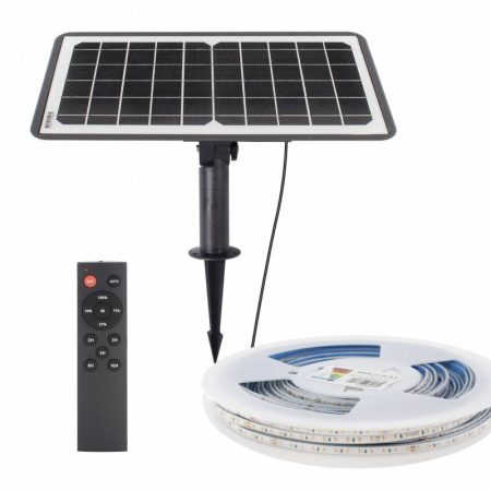 Kit Solar de Tira Led 3.2V-12AH, 180º, IP65, 10 metros, Blanco cálido