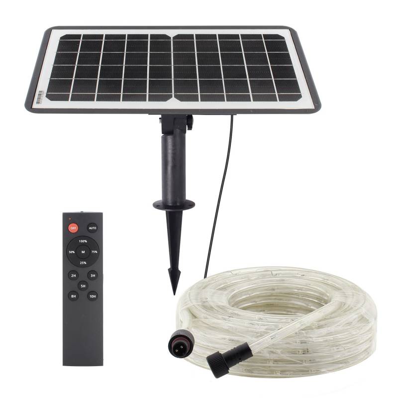 Kit Solar de Tira Led 3.2V-12AH, 360º, IP65, 10 metros, Blanco cálido