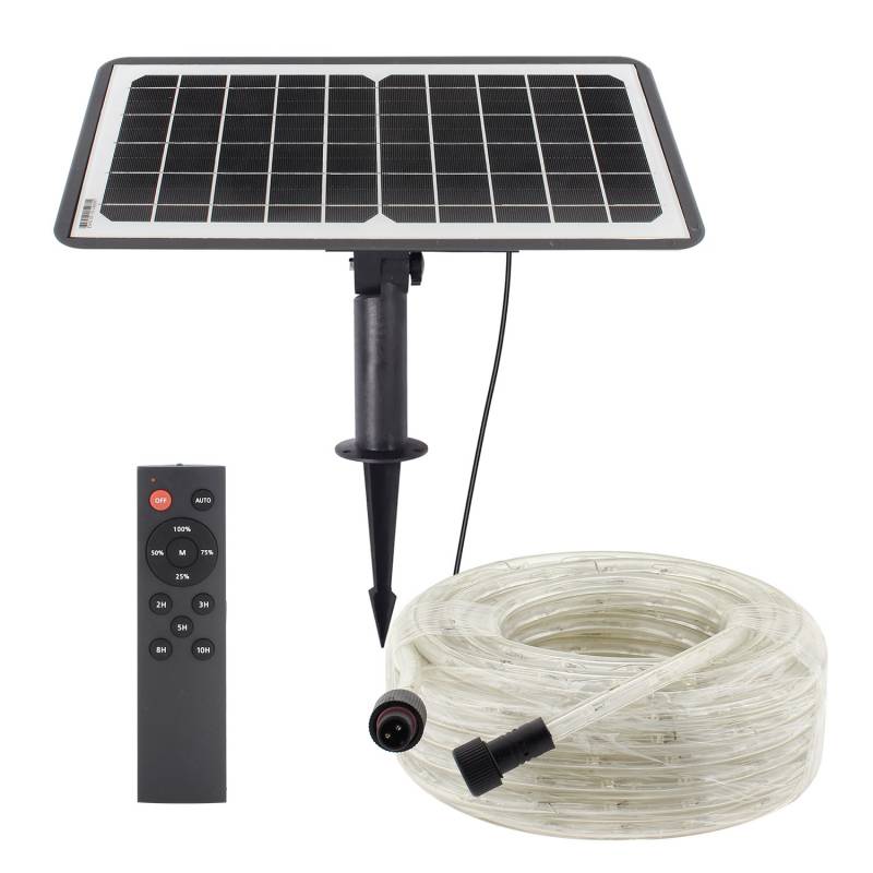 Kit Solar de Tira Led 3.2V-12AH, 360º, IP65, 20 metros, Blanco cálido