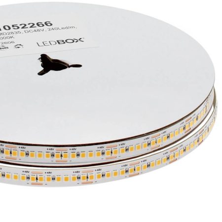 Tira LED Monocolor SMD2835, DC48V, 10 metros (240Led/m), Corte 25mm, 200W, IP20, Blanco cálido