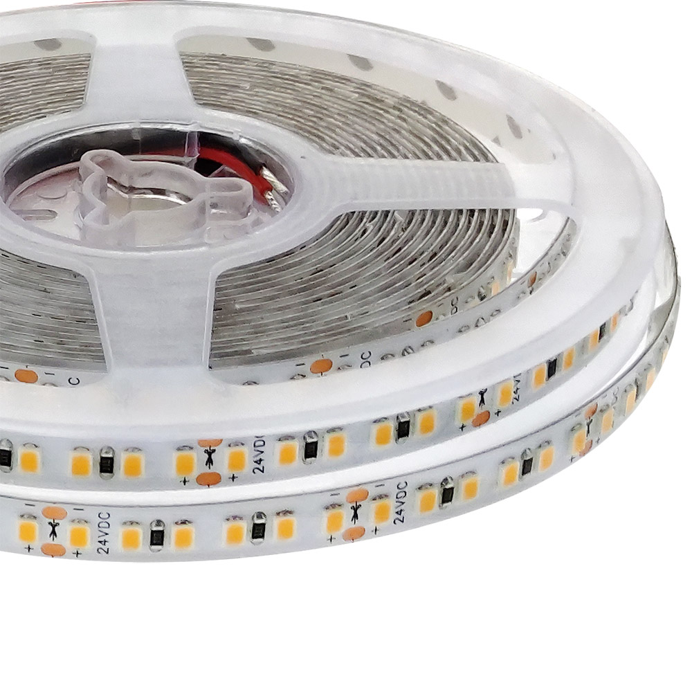 Tira LED Monocolor SMD2835, ChipLed Samsung, DC24V, 5m (168Led/m), 100W, CRI 90 - IP65, Blanco cálido 2700K