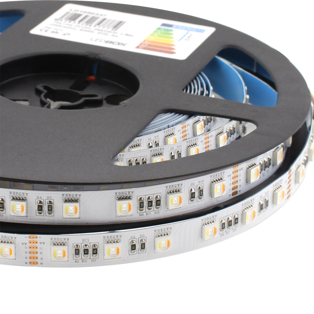 Tira LED SAMSUNG SMD5050, RGB+CCT, DC24V, 60Led/m 5 en 1, IP20 , 5 metros, RGB + Blanco dual