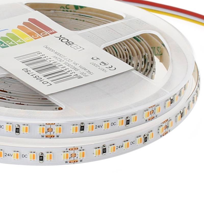 Tira LED Blanco Dual SMD3838, DC24V, 5m (154 Led/m), 75W, CRI>90,IP65, Blanco dual