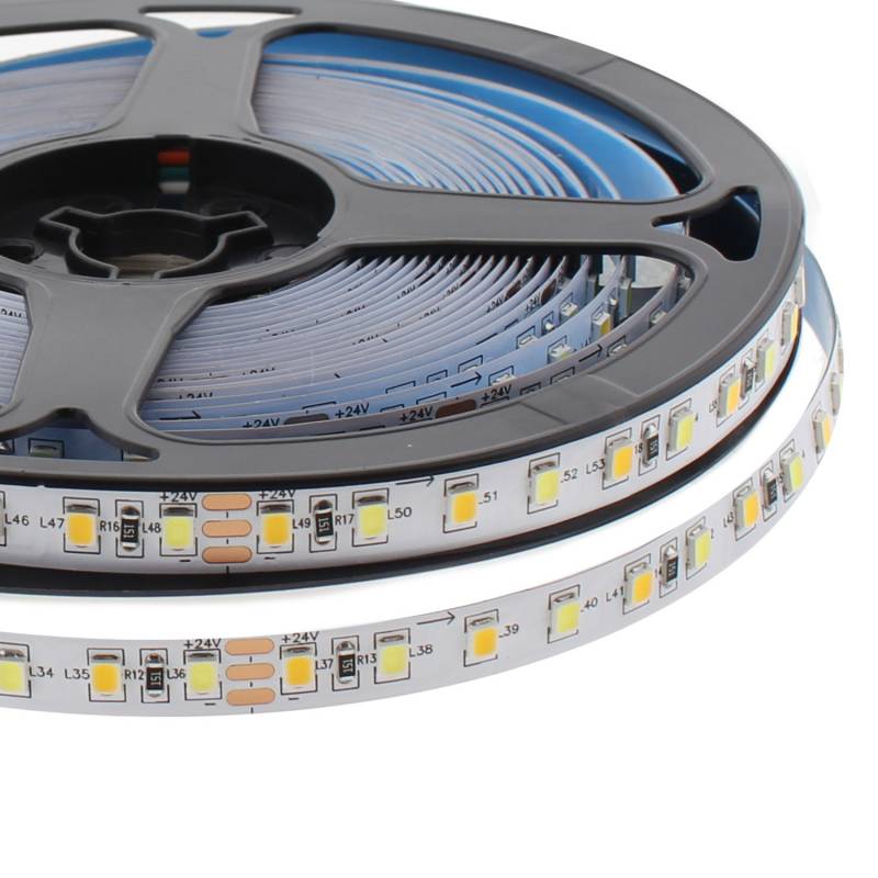 Tira LED Blanco Dual SMD2835, DC24V, 5m (120 Led/m), 80W, IP20, Blanco dual