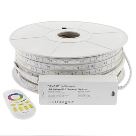 Tira LED 220V SMD5050, 60Led/m, 8W/m, RGB, carrete 50 metros + controlador MiBoxer + mando, RGB