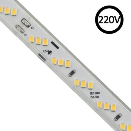 Tira LED 220V SMD2835, 180Led/m, 10W/m, Triac regulable, corte 20cm, 1 metro, Blanco cálido, regulable