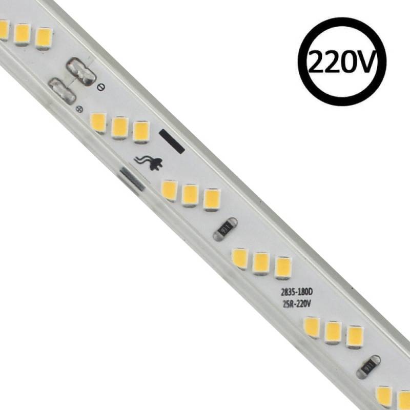 Tira LED 220V SMD2835, 180Led/m, 10W/m, Triac regulable, corte 20cm, 1 metro, Blanco cálido, regulable