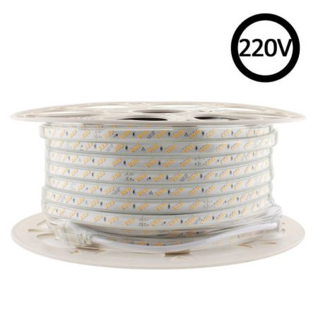 Tira LED 220V SMD2835, 180Led/m, 10W/m, Triac regulable, corte 20cm, carrete 50 metros, Blanco cálido, regulable