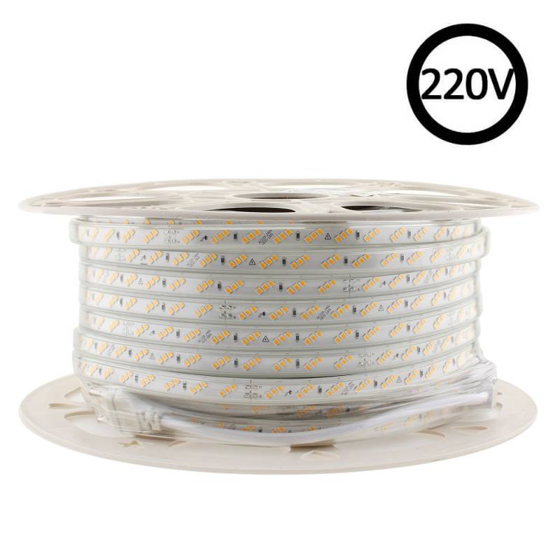 Tira LED 220V SMD2835, 180Led/m, 10W/m, Triac regulable, corte 20cm, carrete 50 metros, Blanco cálido, regulable