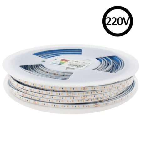 Tira LED 220V Super Slim SMD2835, 120Led/m, 8W/m, Triac regulable, corte 10cm, carrete 50 metros, Silicona, Blanco cálido, regulable