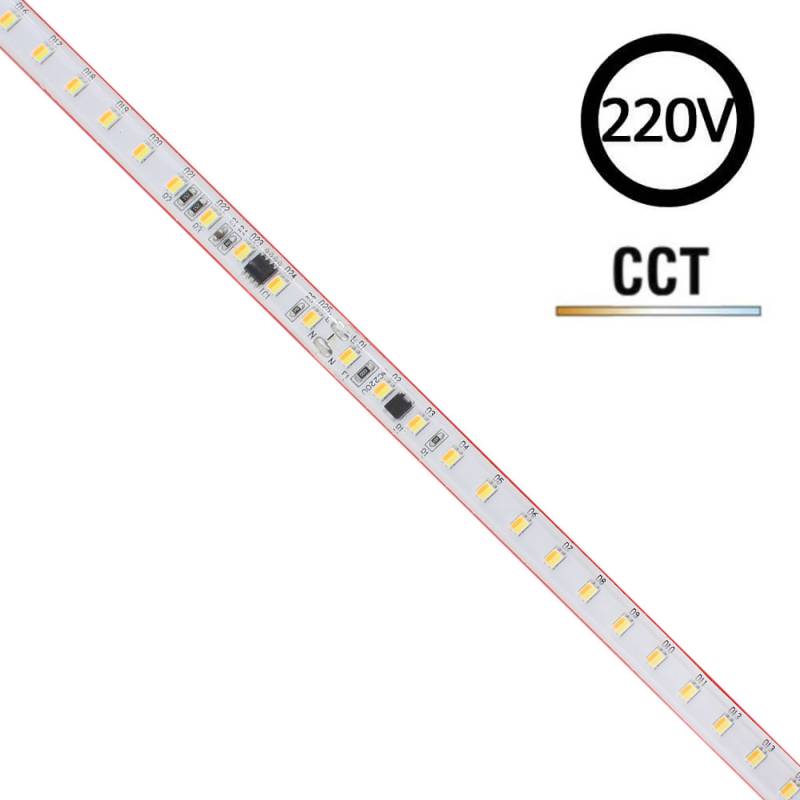 Tira LED 220V Slim SMD2835, 100Led/m, 10W/m, corte 25cm, CCT, 1 metro, 3000-4000-6000K