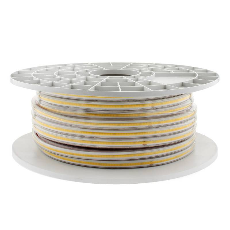 Tira LED 220V COB, 288Led/m, 10W/m, carrete 50 metros con conectores rápidos, 50cm corte, Blanco cálido