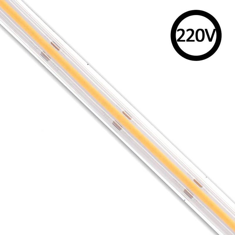 Tira LED 220V COB, 240Led/m, 10W/m, Triac regulable, corte 10cm, 1 metro, Blanco cálido, regulable