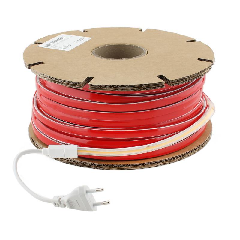 Tira LED 220V COB, 240Led/m, 10W/m, Triac regulable, corte 10cm, , carrete 50 metros, Blanco cálido, regulable