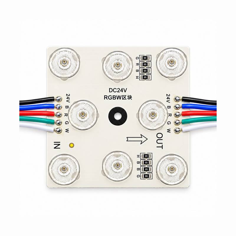 Módulo Led 68x68mm, lente 170°, DC24V, 6W, RGB+3000K, CRI>90, P20, RGB + Blanco cálido