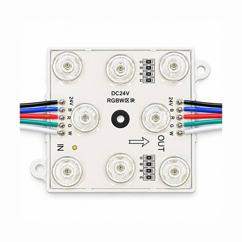 Módulo Led 68x68mm, lente 170°, DC24V, 6W, RGB+3000K, CRI>90, P65, RGB + Blanco cálido