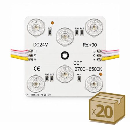 20x Módulos Led 68x68mm, lente 170°, DC24V, 5W, CCT, CRI>90, P20, 3000-4000-6000K