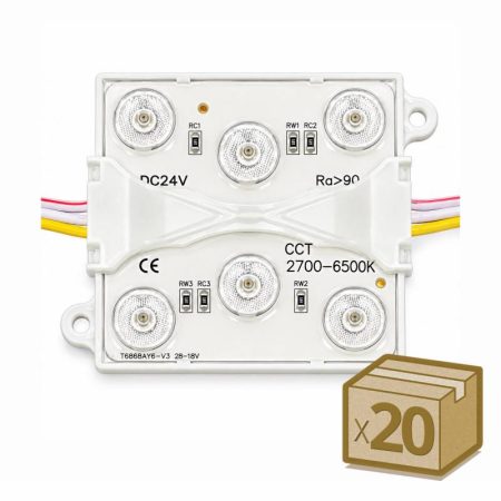 20x Módulos Led 68x68mm, lente 170°, DC24V, 5W, CCT, CRI>90, P65, 3000-4000-6000K