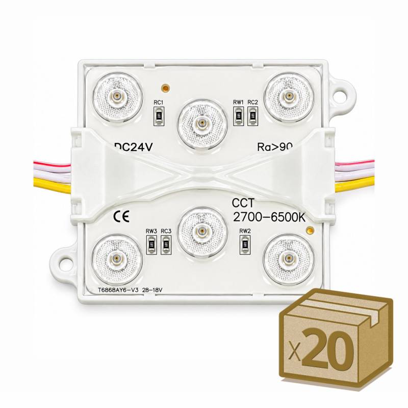 20x Módulos Led 68x68mm, lente 170°, DC24V, 5W, CCT, CRI>90, P65, 3000-4000-6000K
