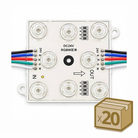 20x Módulos Led 68x68mm, lente 170°, DC24V, 6W, RGB+3000K, CRI>90, P65, RGB + Blanco cálido