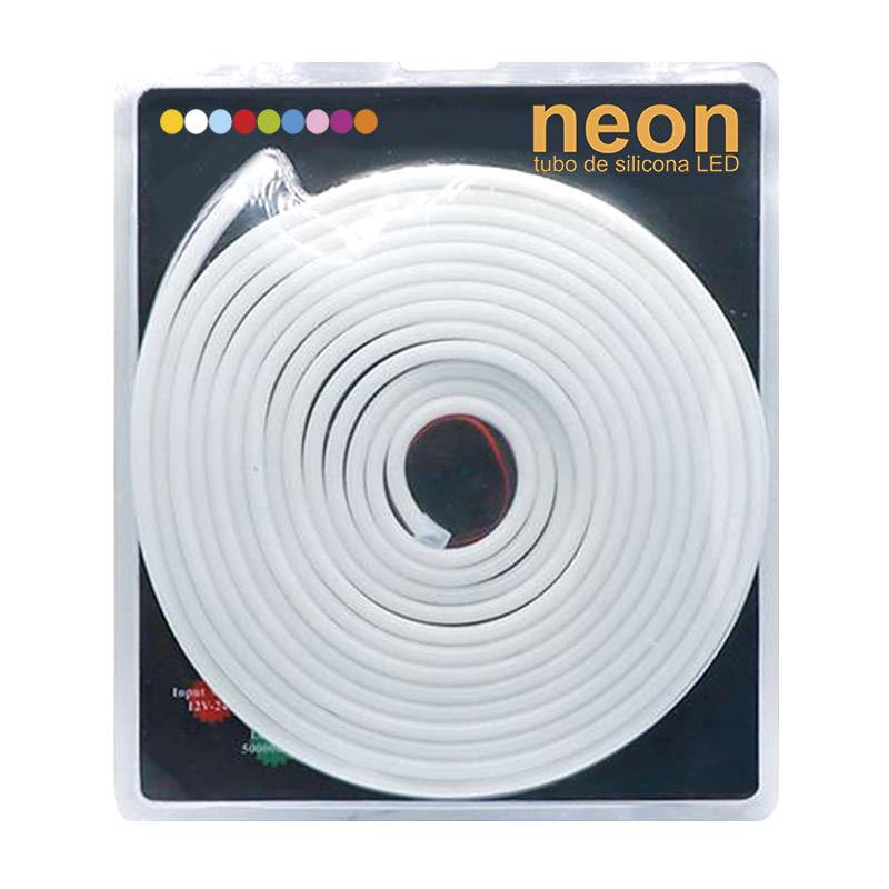 Led NEON Silicona Monocolor, DC24V, 120Led/m, 6x12mm, 5 metros, 60W, corte 1cm, Azul hielo