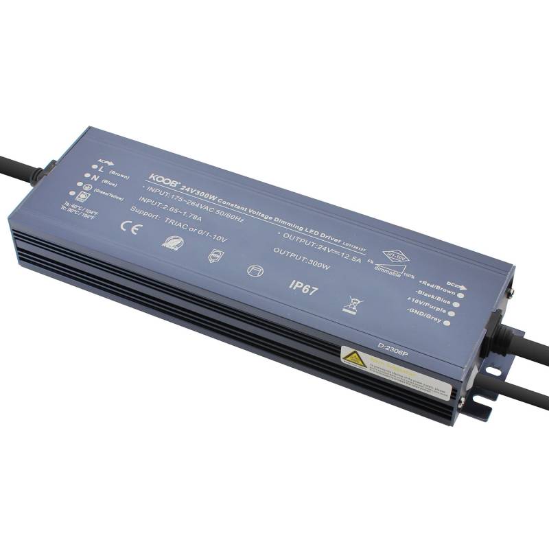 Fuente de alimentación DC24V/300W/12.5A, 0/1-10V, TRIAC, 5 en 1, IP67