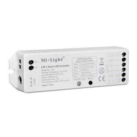 Controlador 2.4G RF, DC12-24V, 15A, 5 en 1 (MONO, CCT, RGB, RGBW, RGB+CCT)