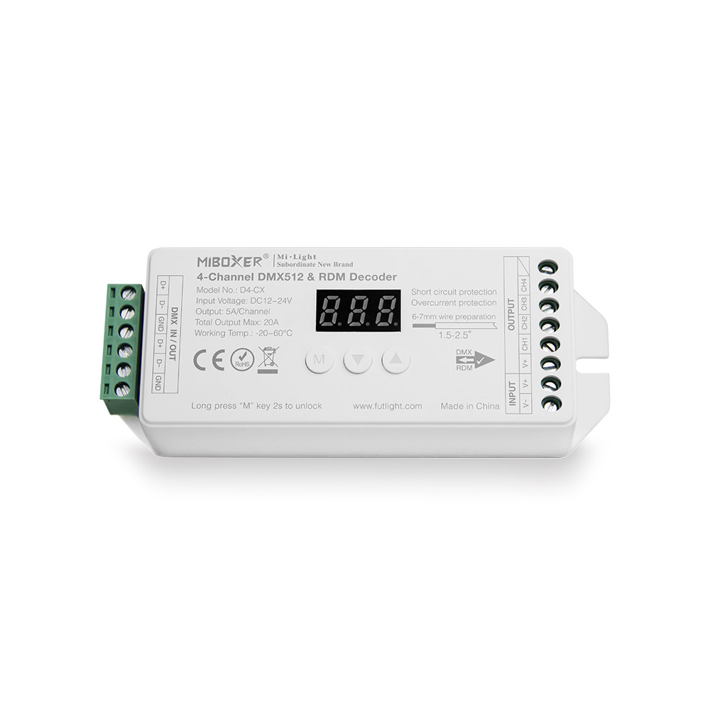 Decoder DMX512-RDM, RGBW, 20A, 2.4Ghz RF
