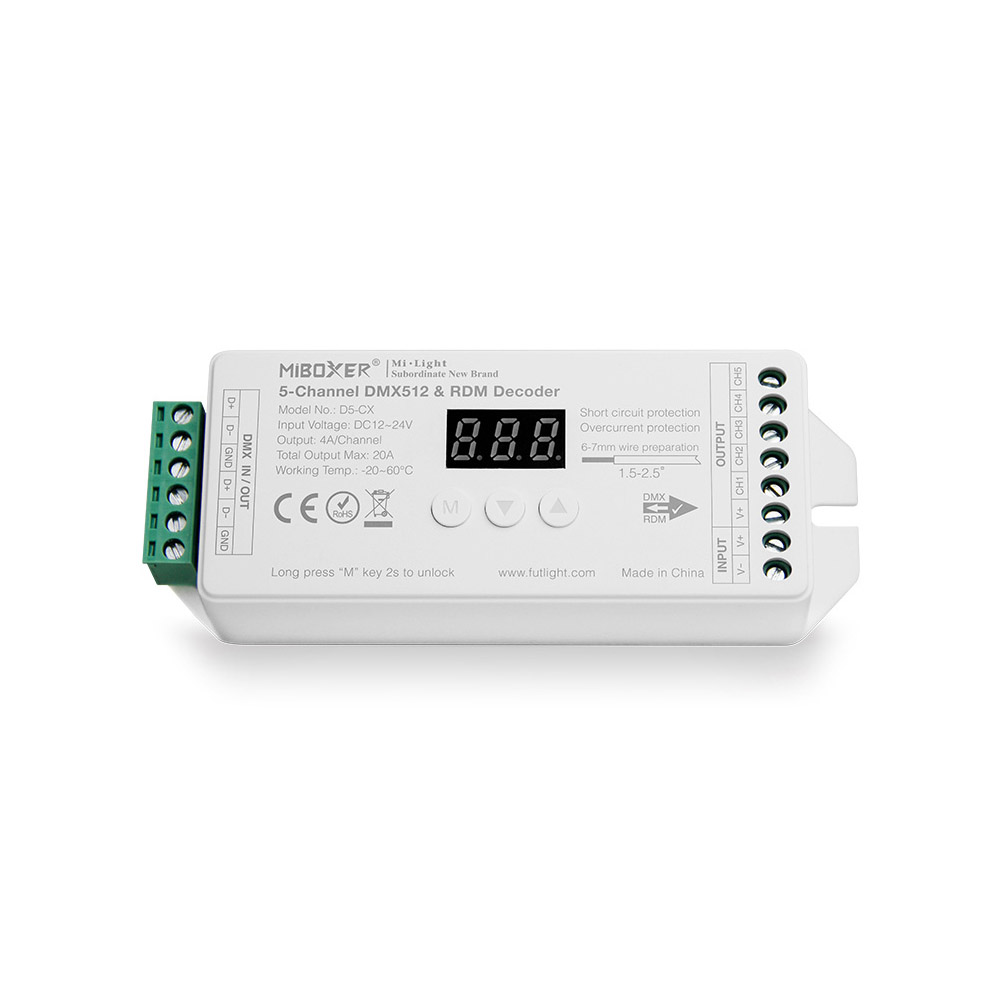Decoder DMX512-RDM, RGB+CCT, 20A, 2.4Ghz RF