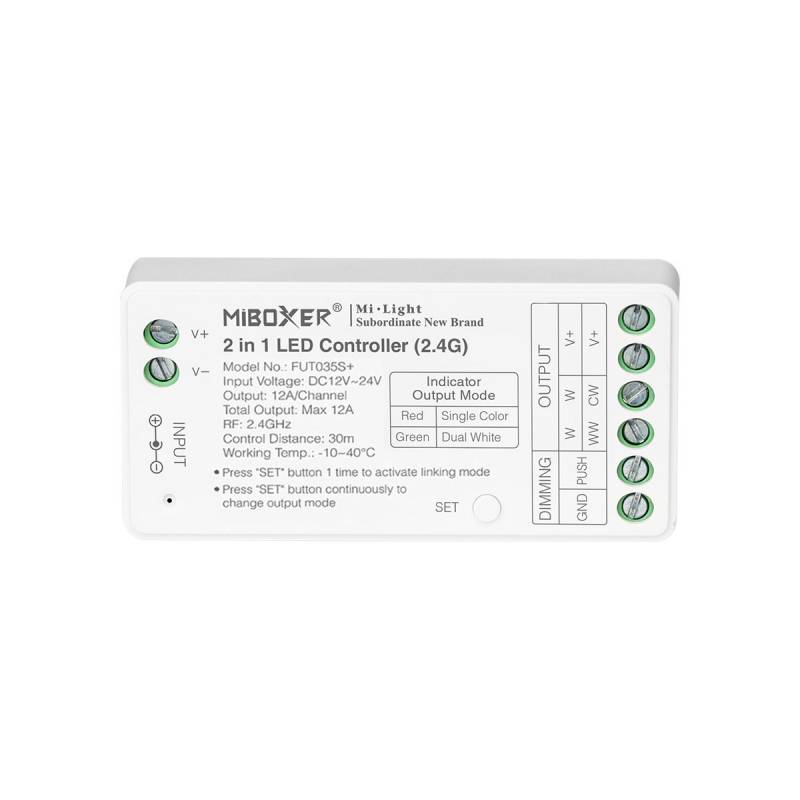 Controlador 2.4G RF, DC12-24V, 12A, 2 en 1 monocolor + CCT
