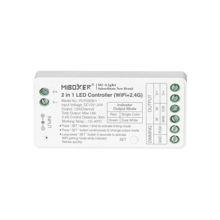 Controlador WiFi + 2.4G RF + Bluetooth, DC12-24V, 12A, 2 en 1, mono + CCT