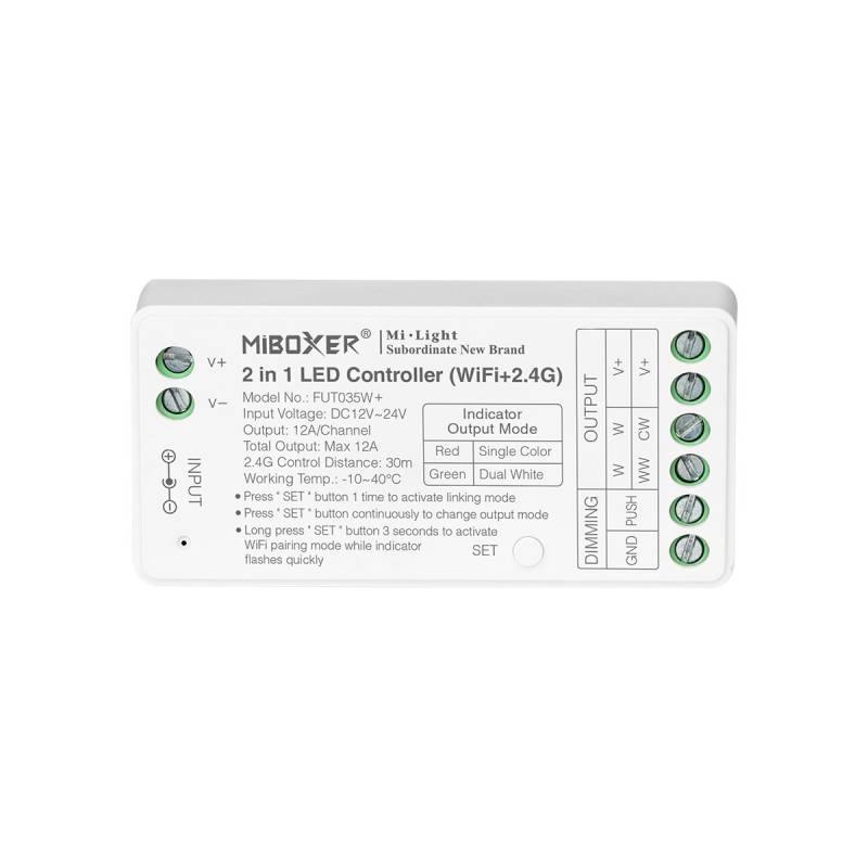 Controlador WiFi + 2.4G RF + Bluetooth, DC12-24V, 12A, 2 en 1, mono + CCT