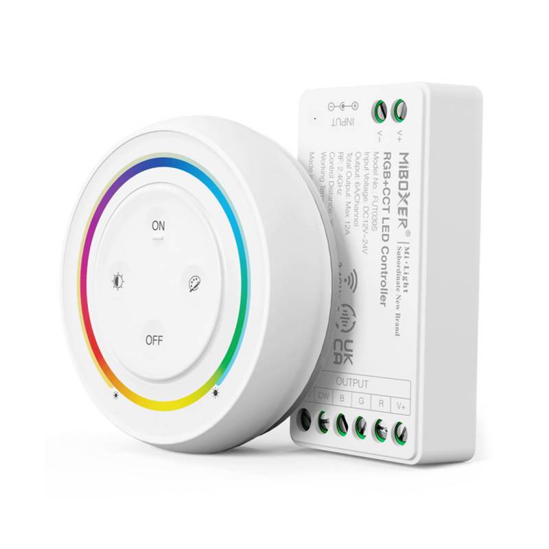 Kit controlador + Mando RF RGB+CCT ROUND Magnetic táctil, blanco