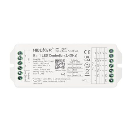 Controlador 2.4G RF, DC12-48V, 20A, 5 en 1 mono+cct+RGB+RGBW+RGBCCT