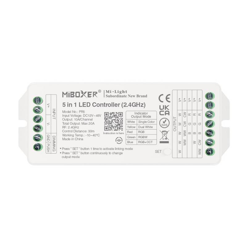 Controlador 2.4G RF, DC12-48V, 20A, 5 en 1 mono+cct+RGB+RGBW+RGBCCT