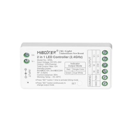 Controlador 2.4G RF, DC12-24V, 12A, 2 en 1 monocolor + CCT, bajo consumo