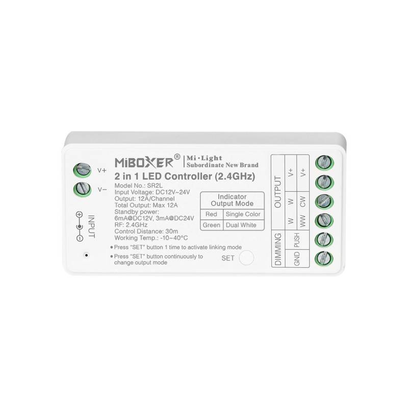 Controlador 2.4G RF, DC12-24V, 12A, 2 en 1 monocolor + CCT, bajo consumo