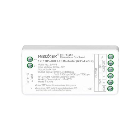 Controlador WiFi+2.4G RF, DC5-24V, 10A, SPI+DMX 5 en 1