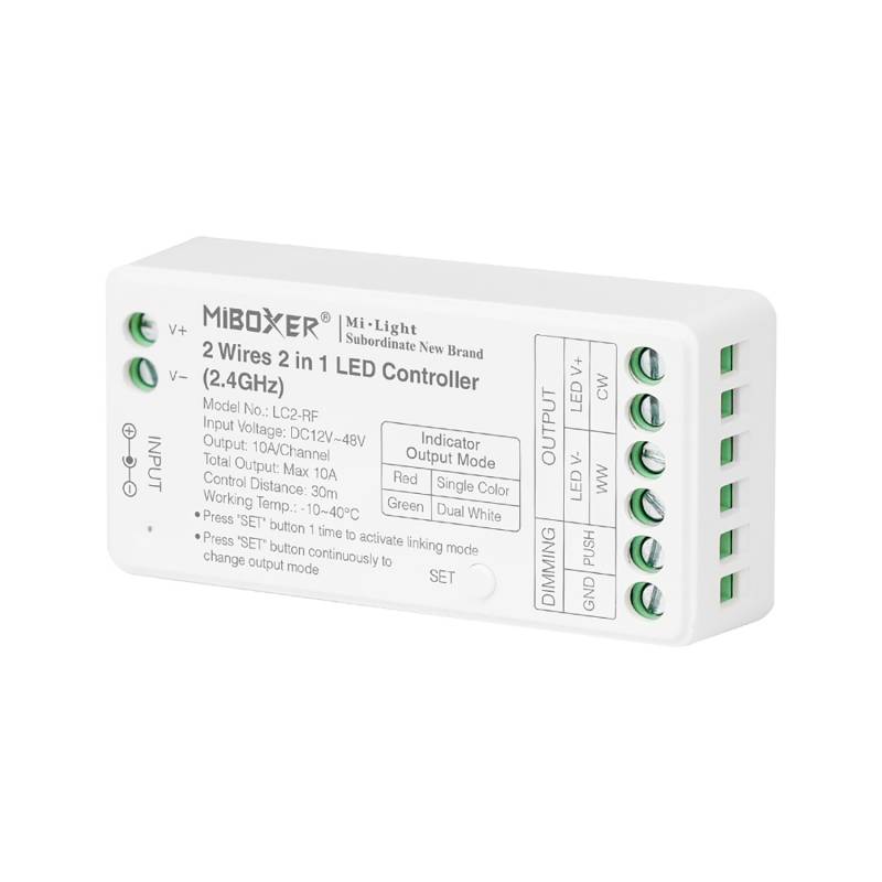 Controlador 2.4G RF, DC12-48V, 2 en 1 dos cables, monocolor + CCT