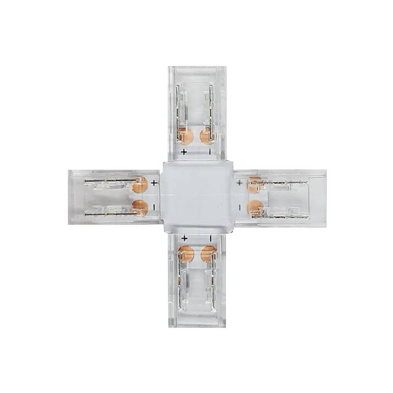 Conector X transparente para unión de tiras LED COB + SMD - 10mm