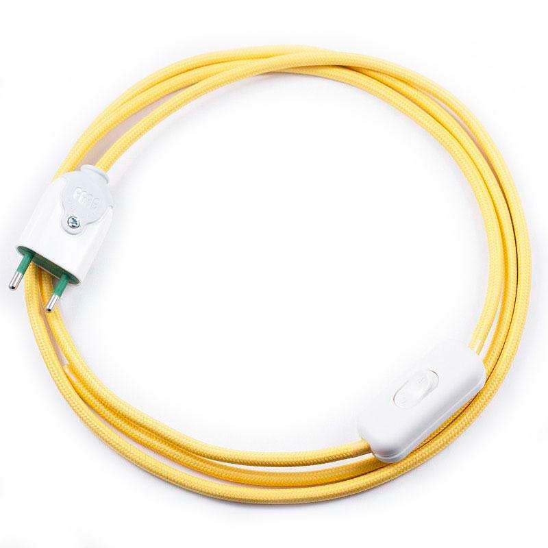 Cable textil con interruptor y enchufe, 2x0,75mm, 2m, amarillo
