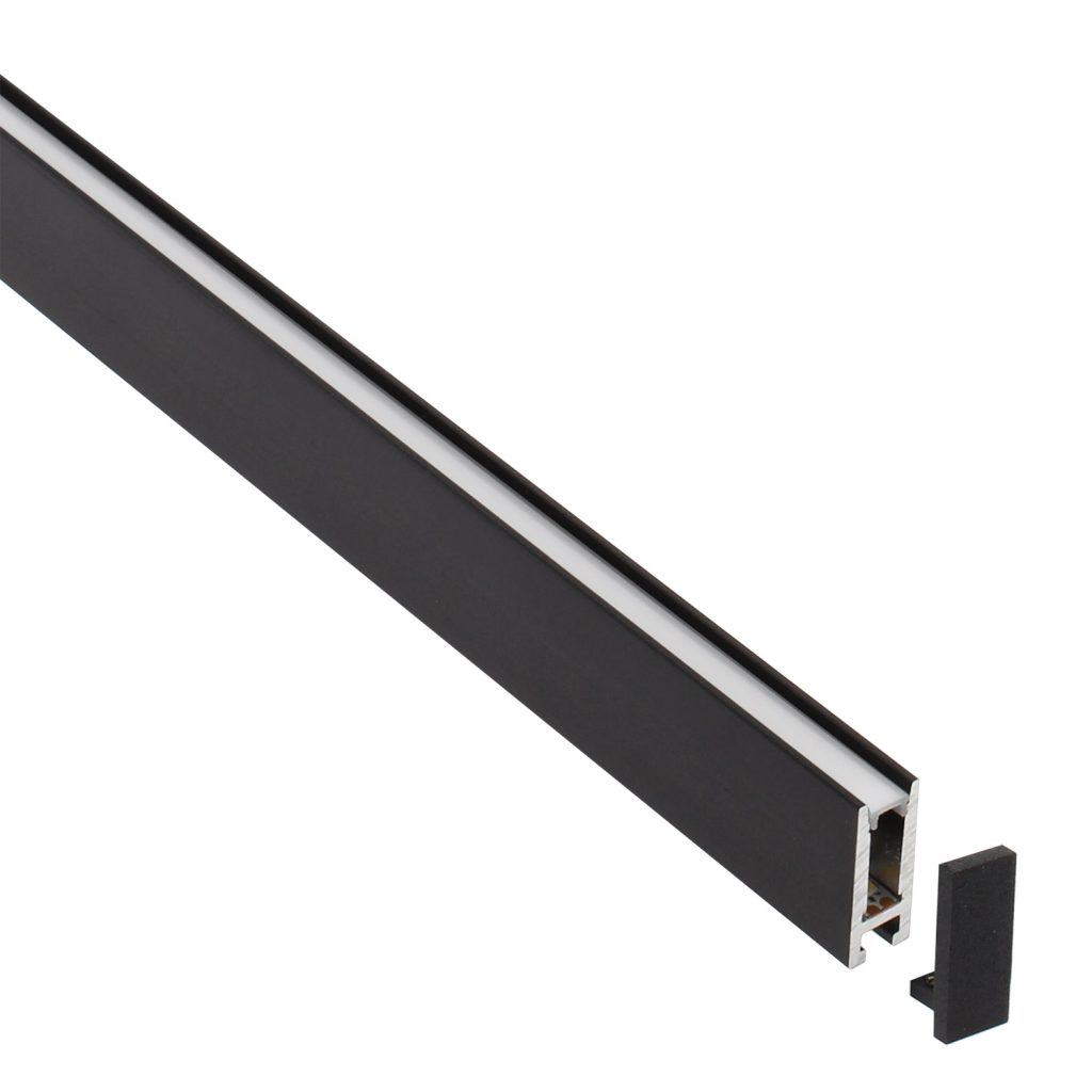 Perfil aluminio PHANTER S2 para tiras LED, 1 metro, negro