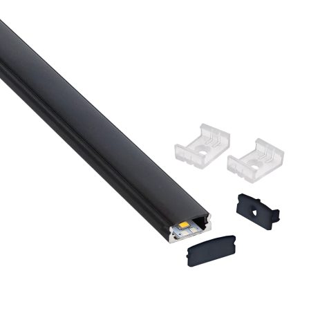 KIT - Perfil aluminio BARLIS para tiras LED, 2 metros, negro