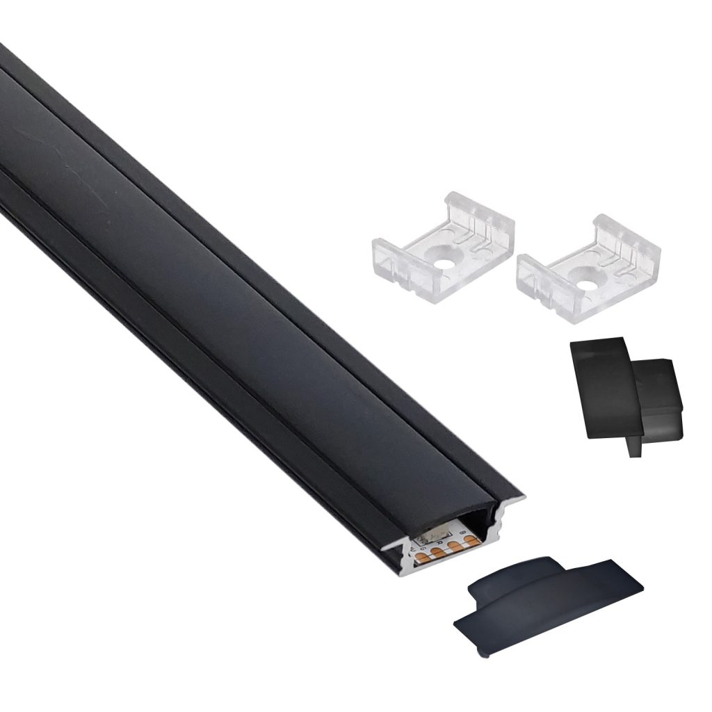 KIT - Perfil aluminio KOBE PRESS para tiras LED, 2 metros, negro