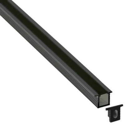 KIT - Perfil aluminio OKI 0809 para tiras LED, 2 metros, negro