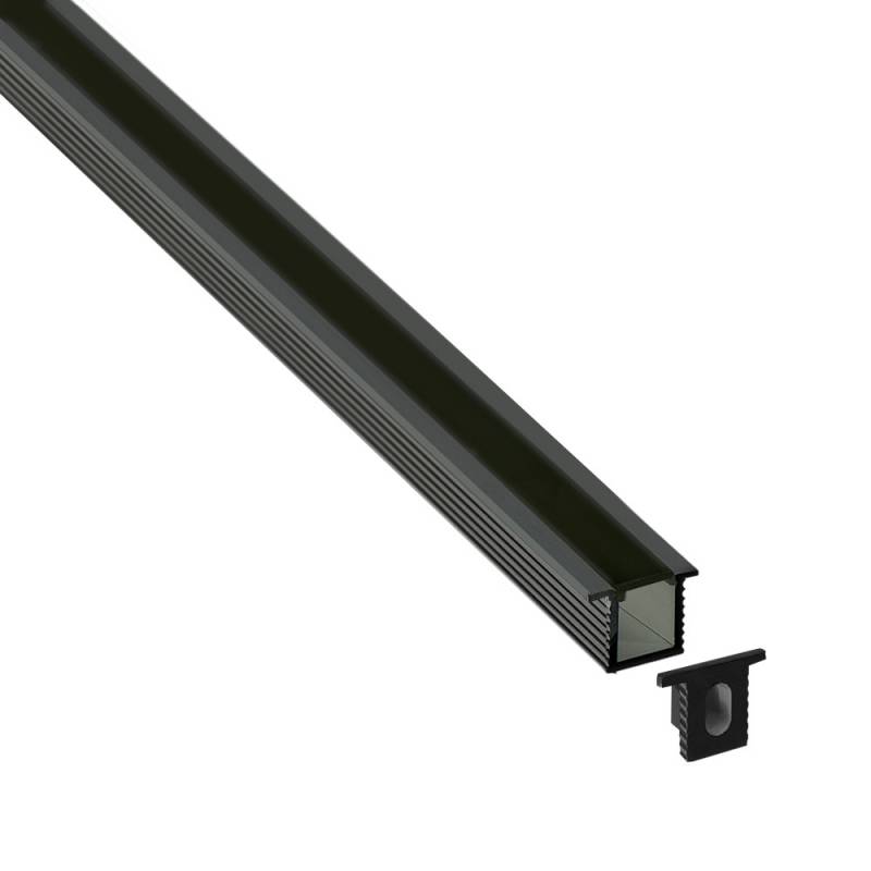 KIT - Perfil aluminio OKI 0809 para tiras LED, 2 metros, negro