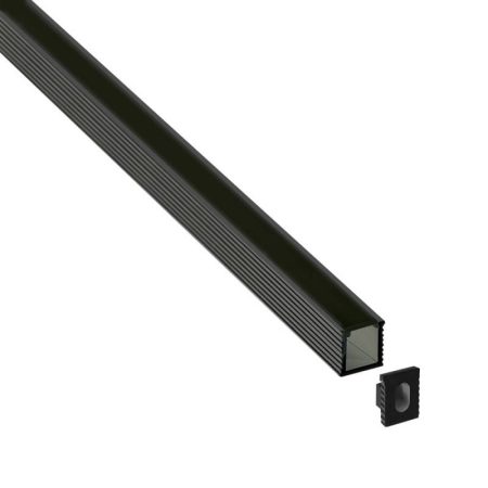 KIT - Perfil CUB 0809 para tiras LED, 2 metros, negro