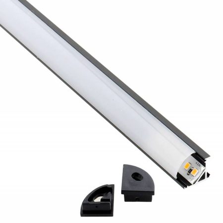 KIT - Perfil aluminio KORK-magnet para tiras LED, 2 metros, negro