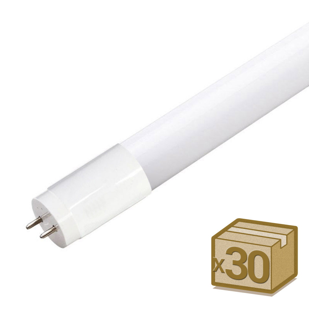 Pack 30 Tubos LED T8 SMD2835 Cristal - 9W - 60cm, Conexión dos Laterales, Blanco cálido