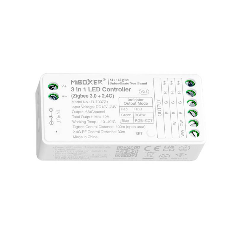 ZigBee + 2.4G RF controlador DC12-24V - 3 en 1 RGB+RGBW+RGBCCT